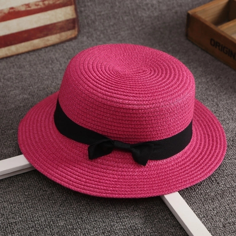 Straw Hat Female Summer British Retro Flat Top Beach Travel Hat