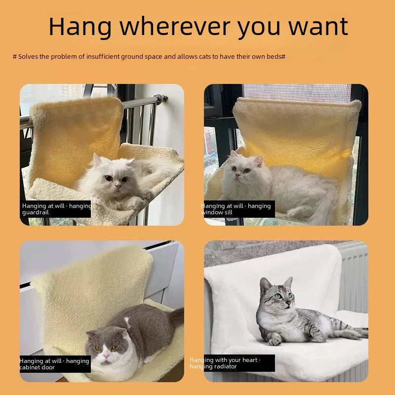 L-shaped Plush Cat Hammock Bed Hanging Style Cat Nest Bedside Stool Window Sill Mat Scratcher Toy Interactive Toy