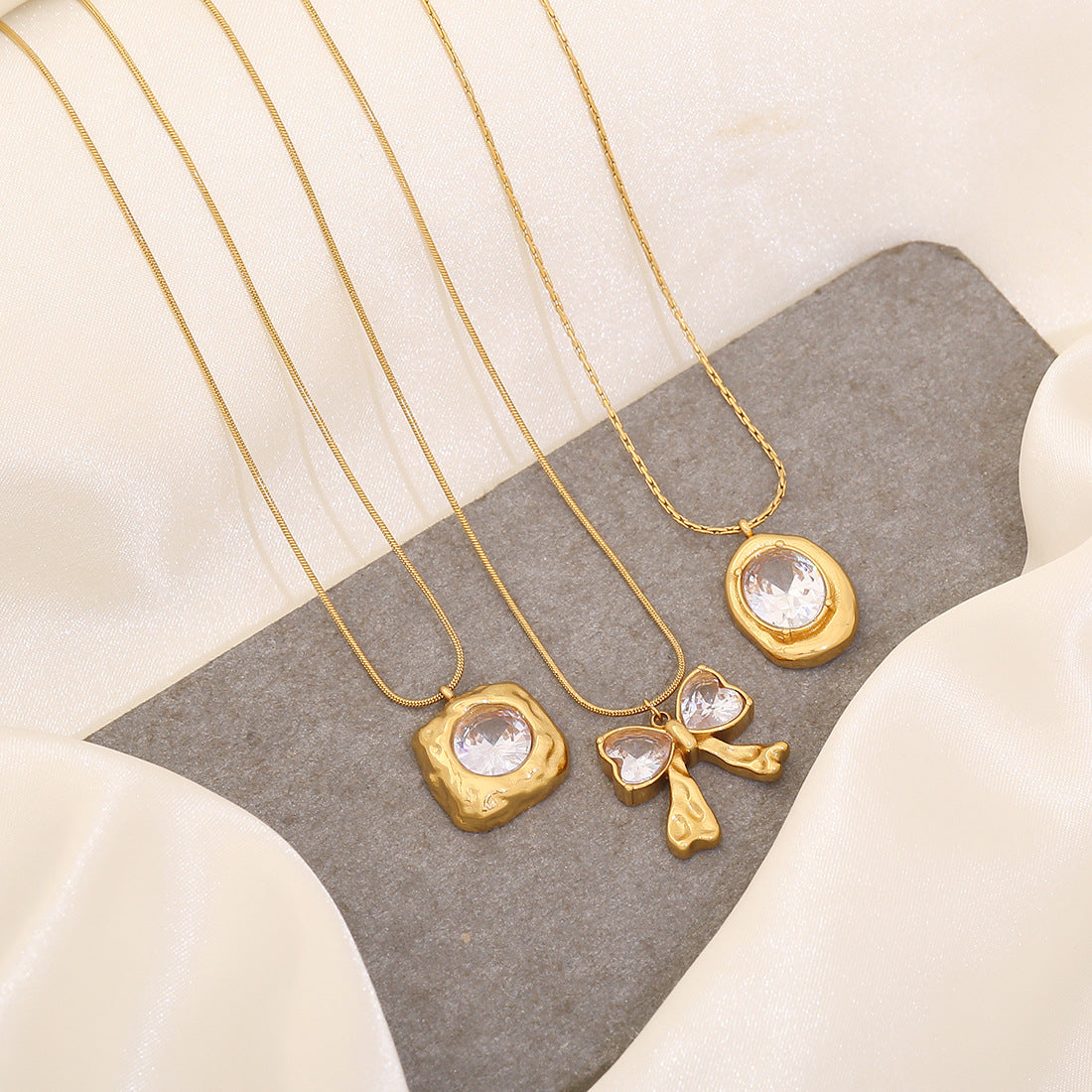 White Diamond Geometric Irregular Pendant Butterfly Stainless Steel Necklace N1467