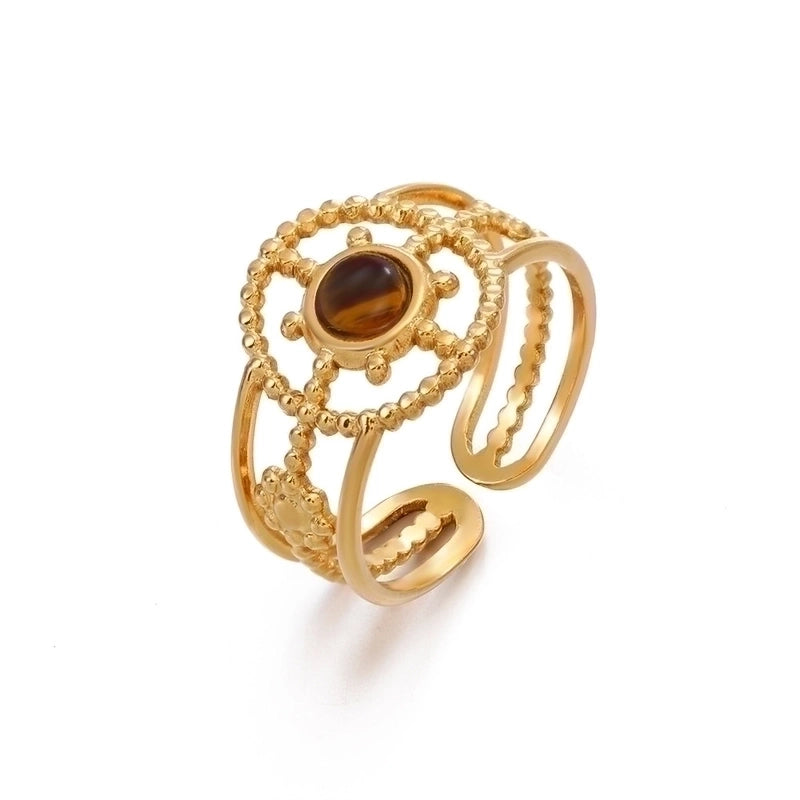 304 Stainless Steel 18K Gold Plated IG Style Plating Inlay Geometric Natural Stone Open Ring