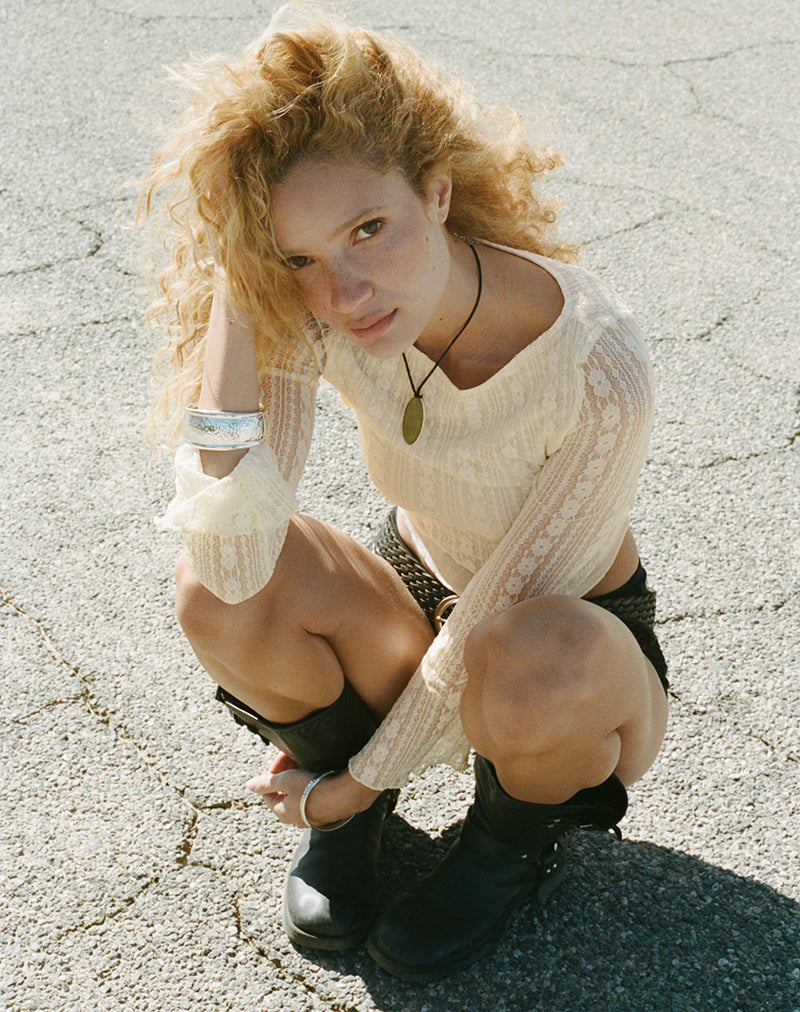 Malakai Long Sleeve Top in Lace Cream