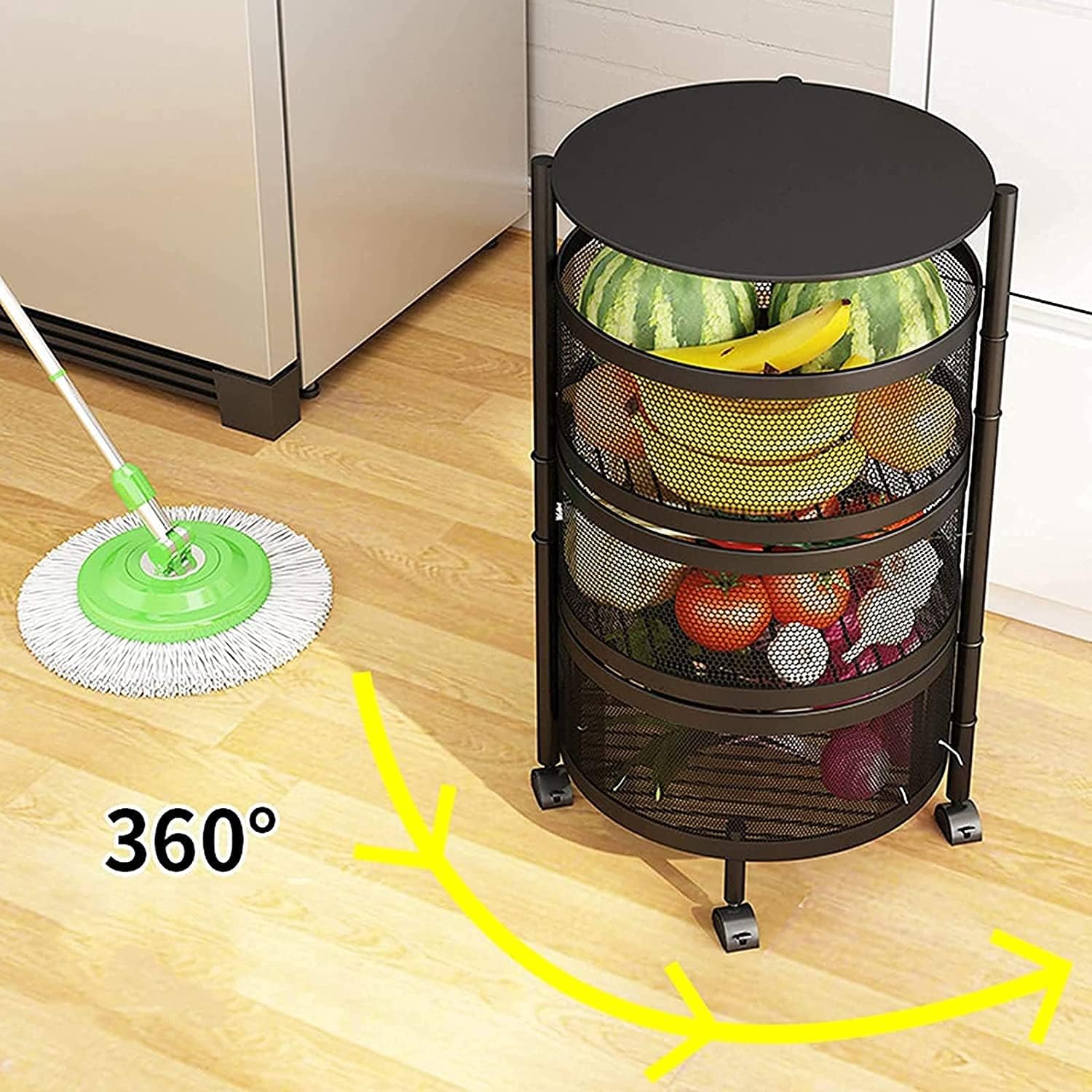 4 Layer Round Shelf. Rotatable  Vegetable Rack with Wheels