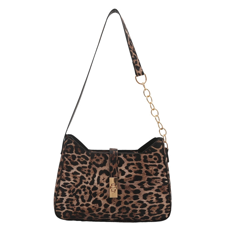 Women's Pu Leather Leopard Streetwear Square Lock Clasp Shoulder Bag