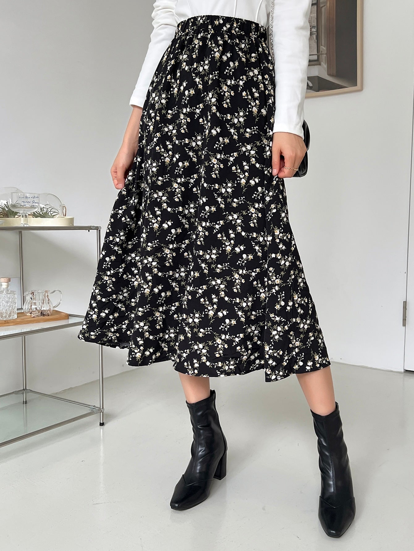 Ditsy Floral Print High Waist Skirt