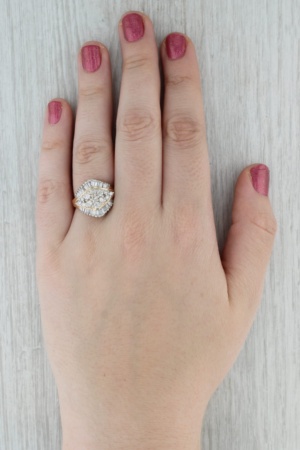 1.10ctw Diamond Cluster Ring 14k Yellow Gold Size 8 Cocktail