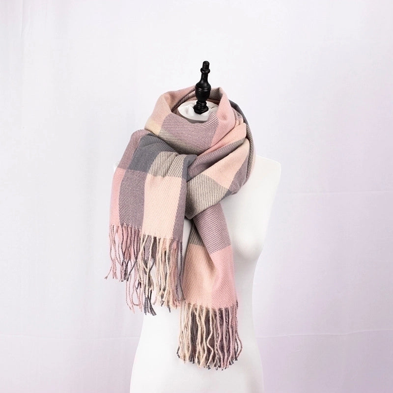 New British Style Scarf Autumn And Winter Plaid Couples Cashmere Tassel Shawl With Scarf Gift