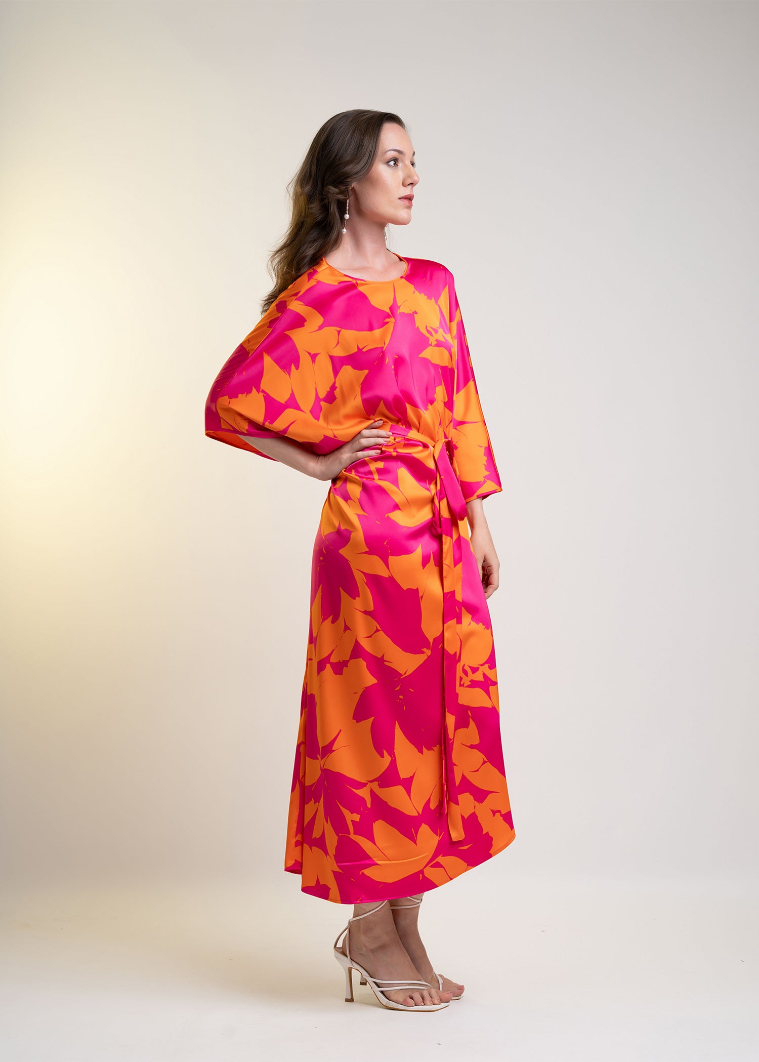 Printed Kaftan Dress With Belt