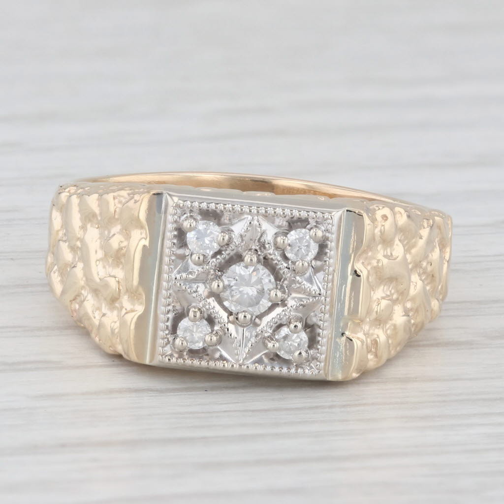 0.18ctw Diamond Cluster Men's Ring 10k Yellow White Gold Size 10.5 Nugget Band