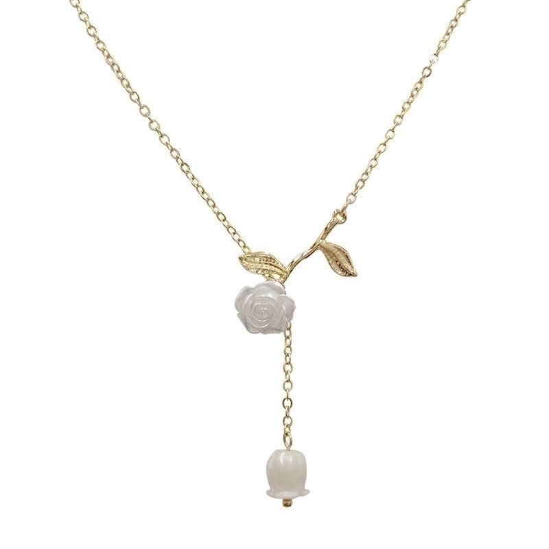 Minimalist Square Flower Bow Knot Alloy Inlay Artificial Pearls Rhinestones Women's Necklace