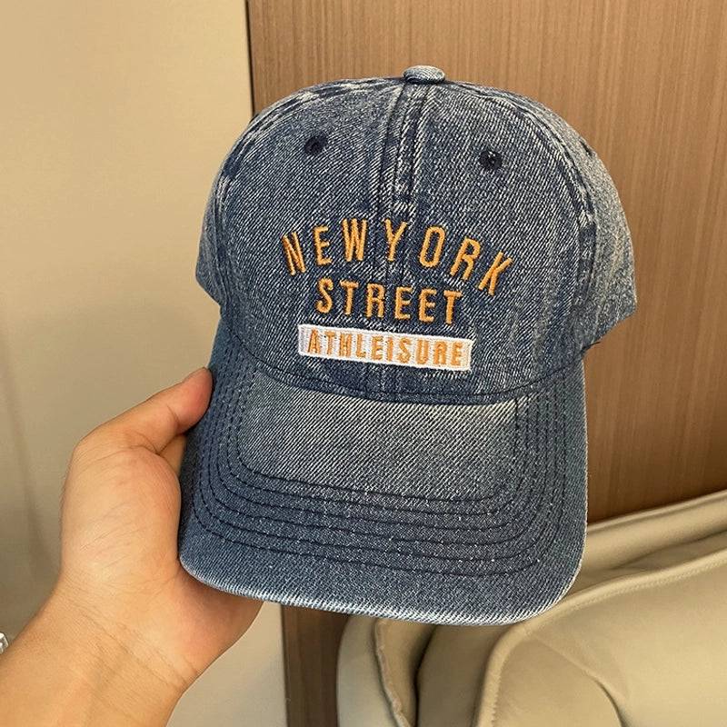 Korean-style Spring And Summer Denim Baseball Cap Women's Washable Old Letter Hat Men's Trendy Sunscreen Cap