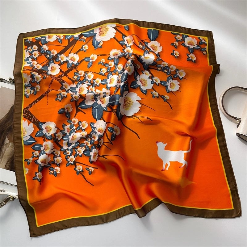 Unisex Casual Minimalist Stripe Flower Polyester Satin Printing Silk Scarf