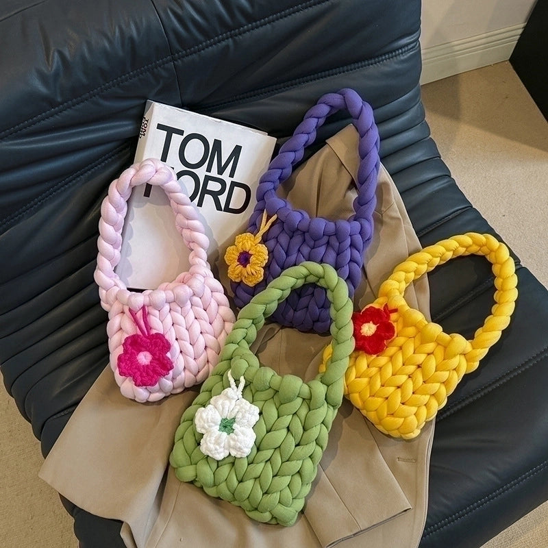 Women's Small Cotton Flower Vintage Style Square Open Underarm Bag
