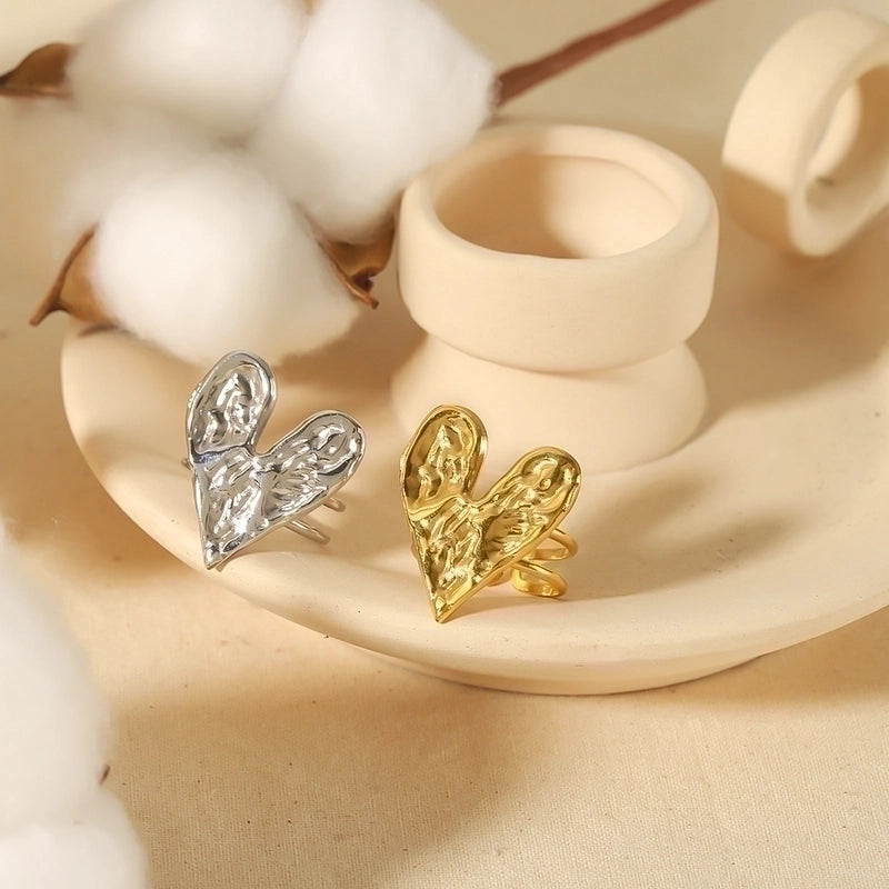 Elegant Minimalist Heart Shape Stainless Steel Plating 18k Gold Plated Rings Necklace