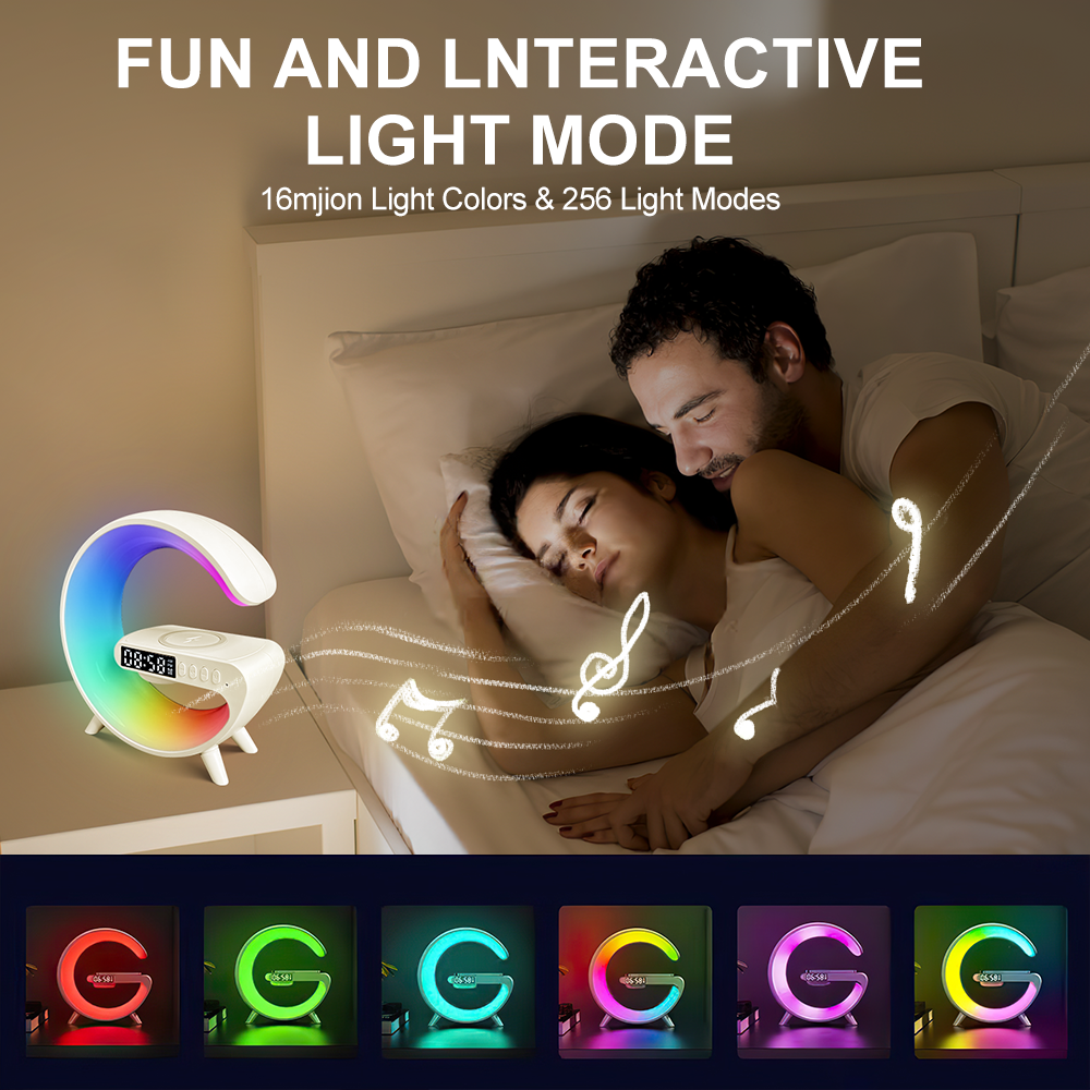 Imported G Shaped RGB Light Table Lamp Bluetooth Speaker With Wireless Charger