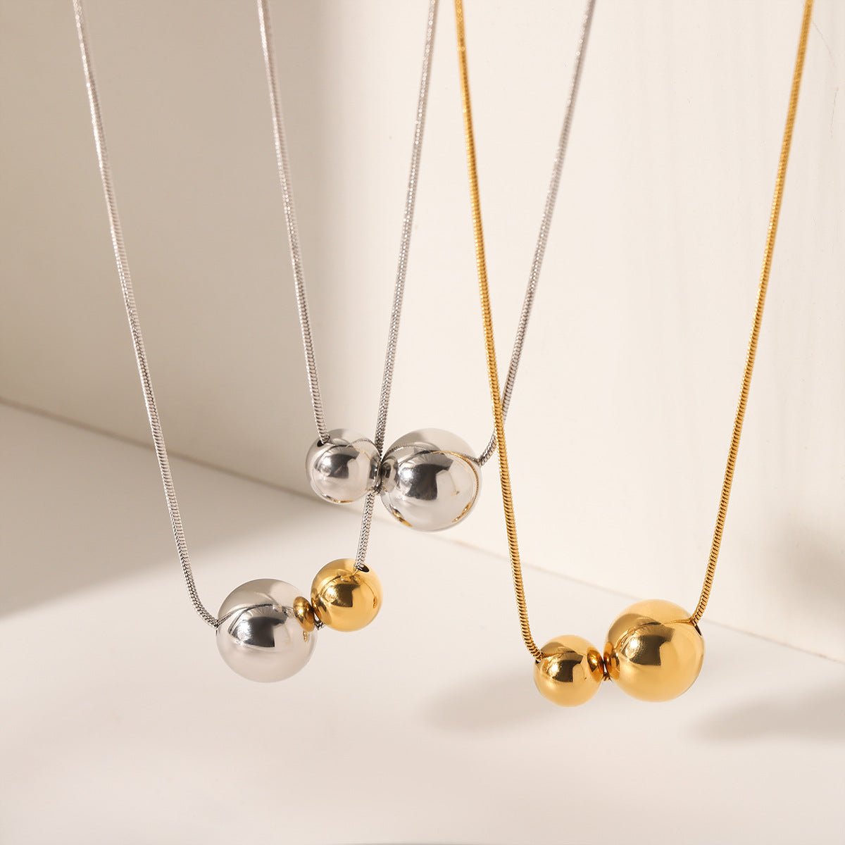 Stainless Steel Snake Bone Chain Ball-Shaped Gold And Silver Color Matching Steel Bead Pendant Necklace Niche Design Clavicle Chain Necklace