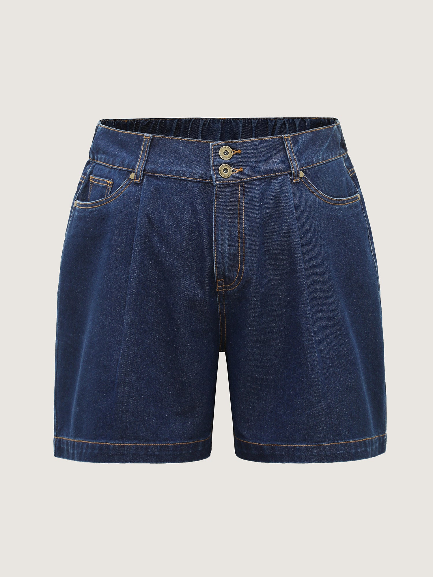 Stretchy Waist Straight-Leg Denim Shorts