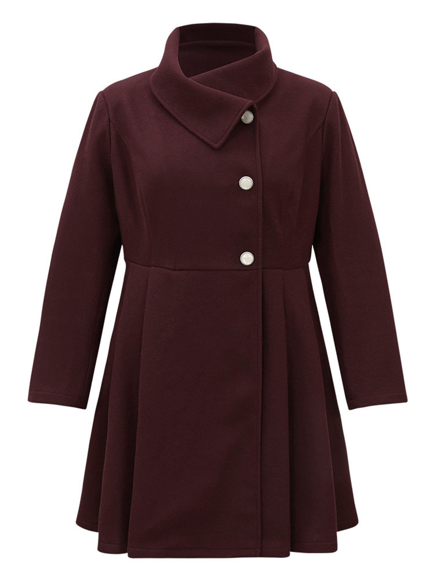 Plain Button Up Pocket Asymmetrical Lapel Collar Coat