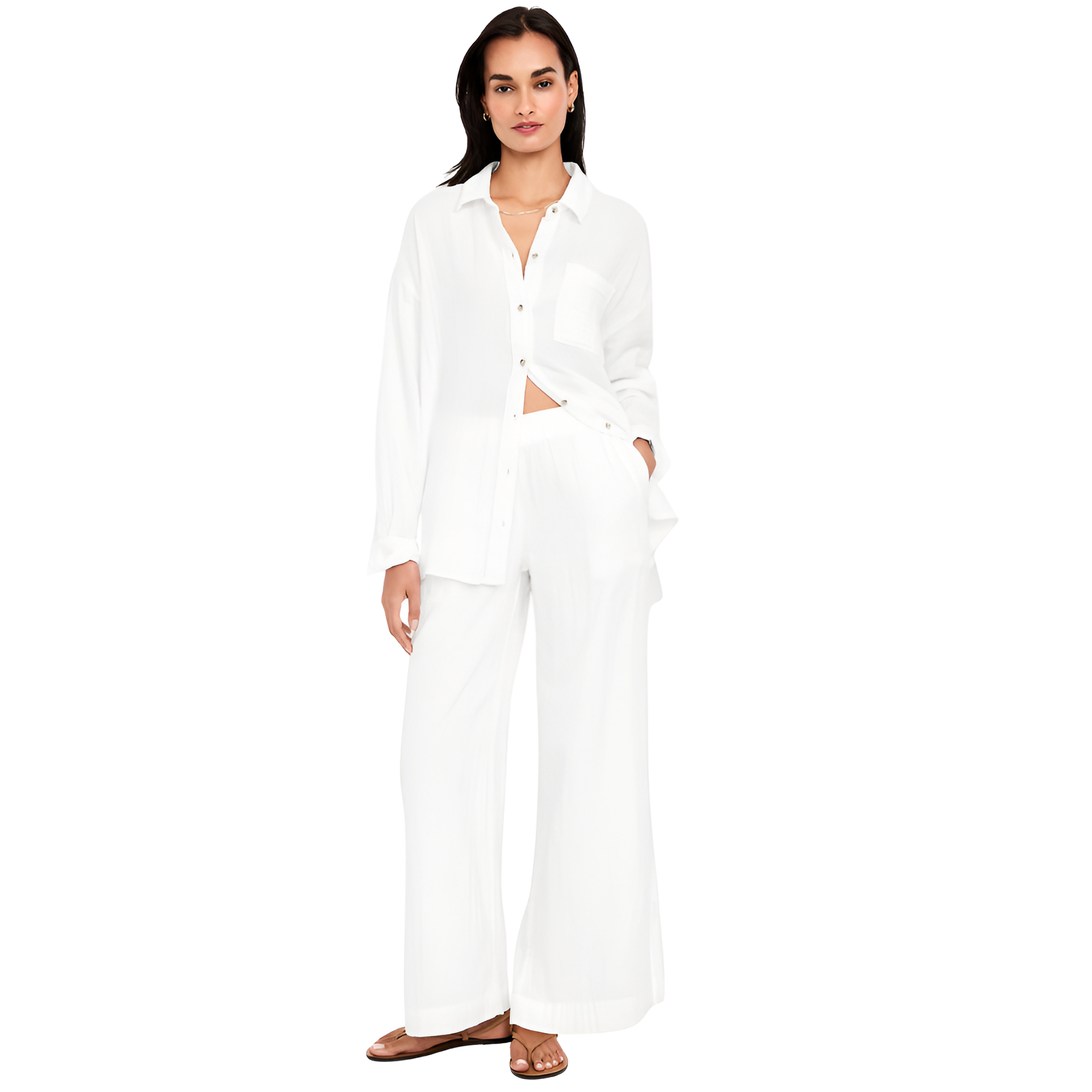 High Waisted Crinkle Gauze Super Wide Leg Pants