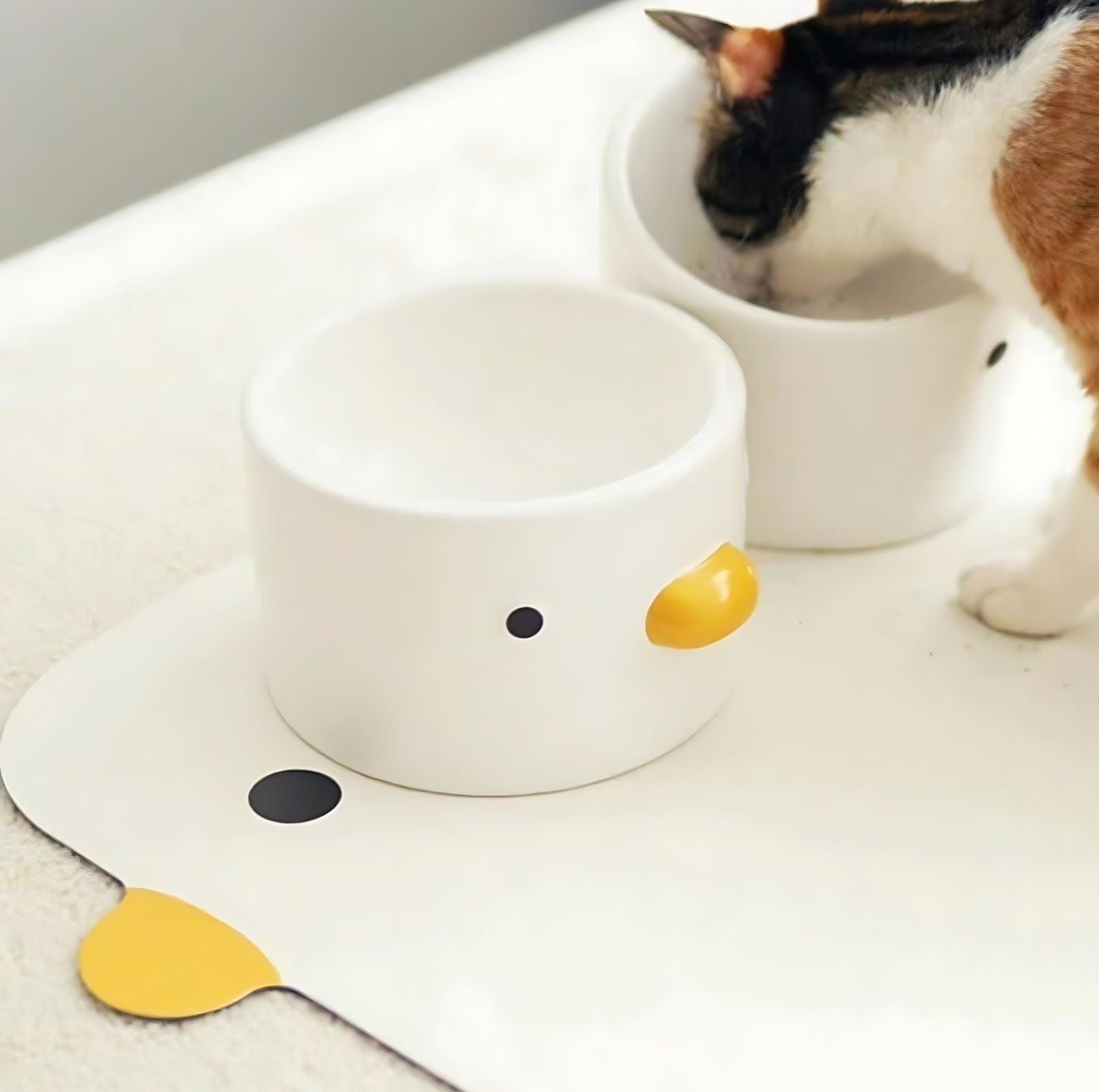 PURROOM Little Chicken Flat Ceramic Cat Bowls and Dog Bowls