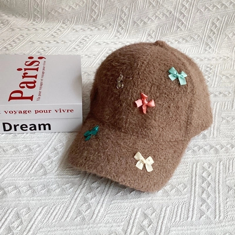 Women's Cute Sweet Solid Color Bow Knot Curved Eaves Baseball Cap