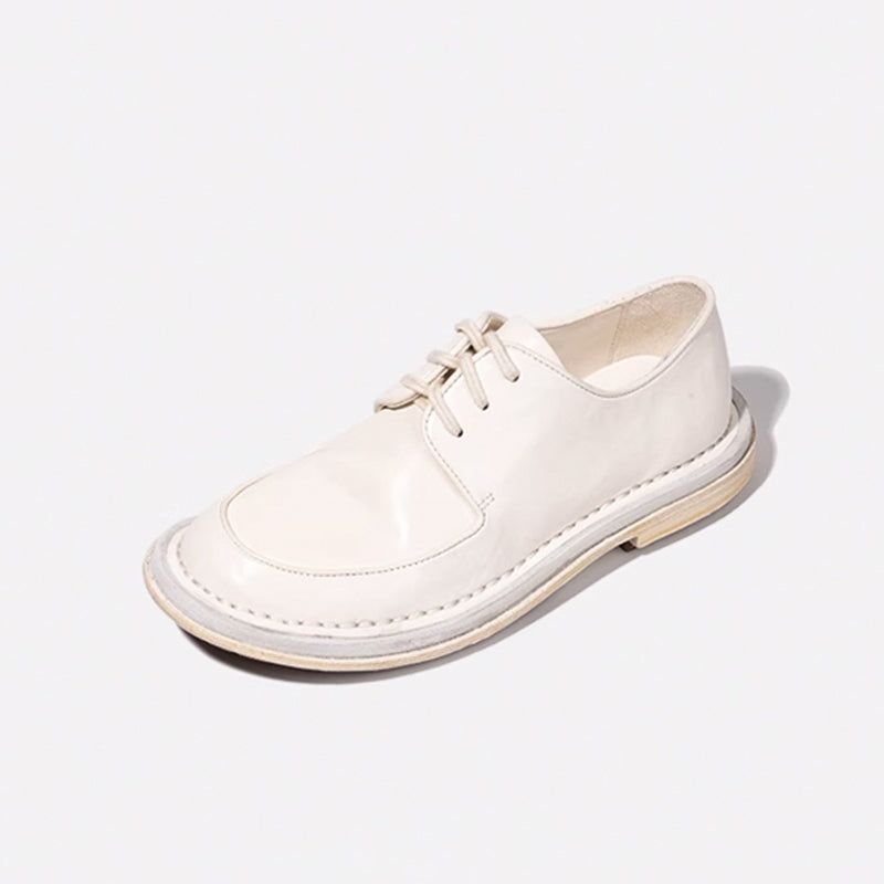 Casual Horsehide Leather Lace-Up Derby Shoes Handmade Oxford Shoes for Women in Black/White