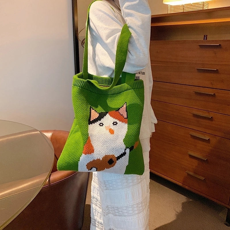 Women's Cute Vacation Cat Solid Color Shopping Bags