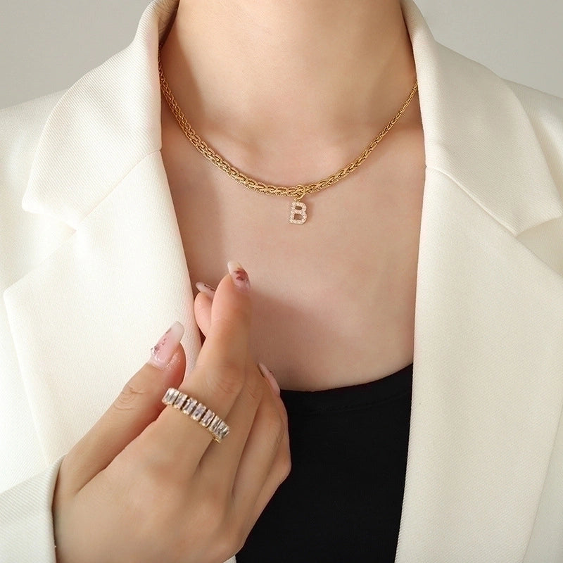 Fashion Letter 304 Stainless Steel Copper Zircon 18K Gold Plated Plating Pendant Necklace