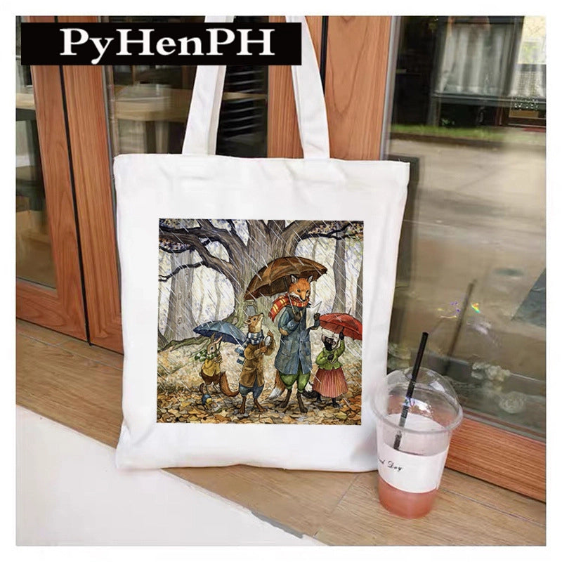 Women's Canvas Printing Animal Streetwear Square Open Canvas Bag
