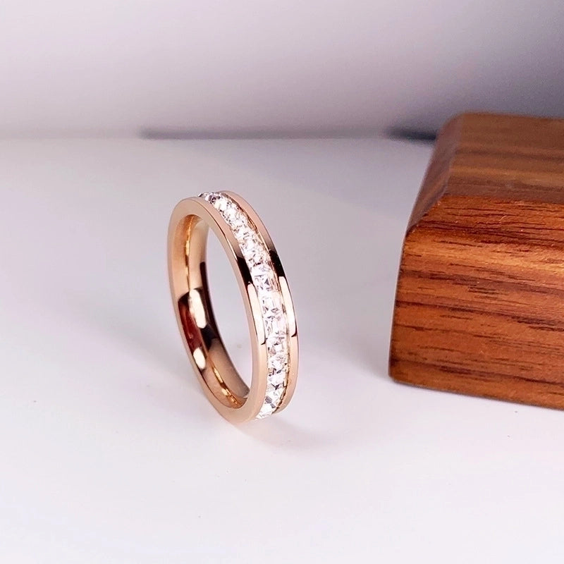 Minimalist Circle Titanium Steel Inlay Zircon Rings