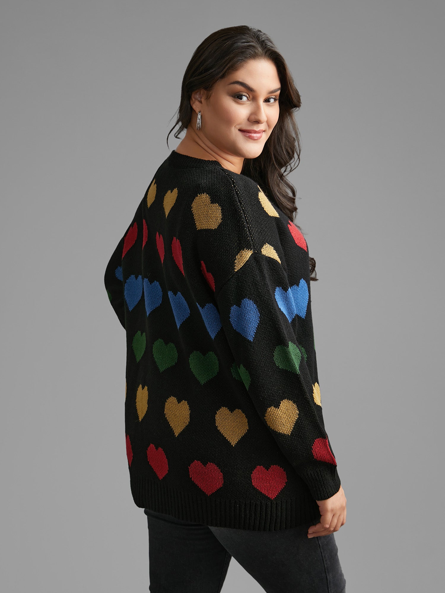 Colored Heart Drop Shoulder Sleeve Pullover