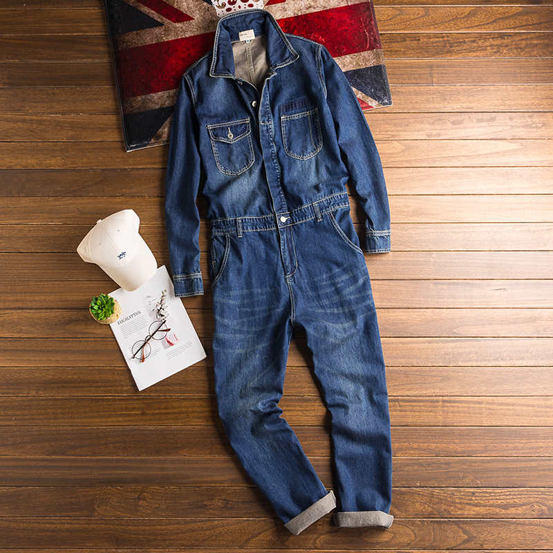 Vintage Blue Denim Set Casual Jumpsuit