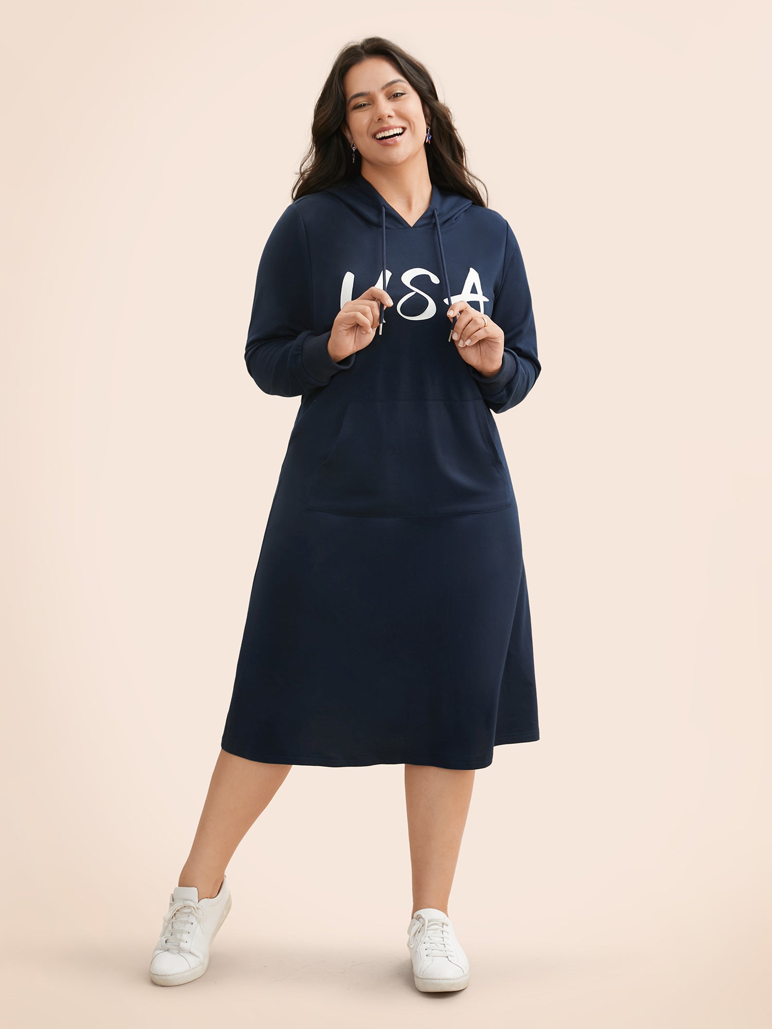 USA Print Hooded Pocket Dress