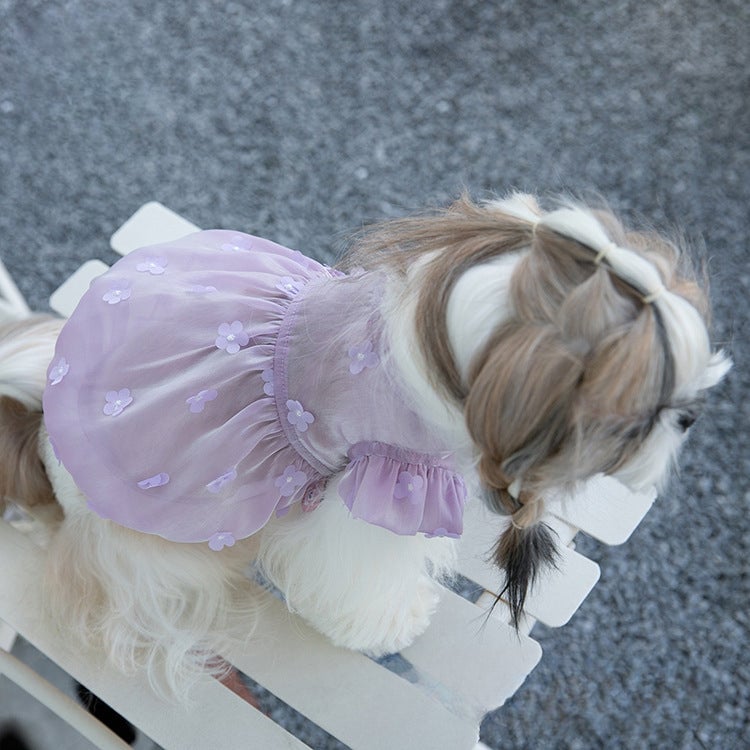 Sweet Flower Design Tulle Dog Cat Dress