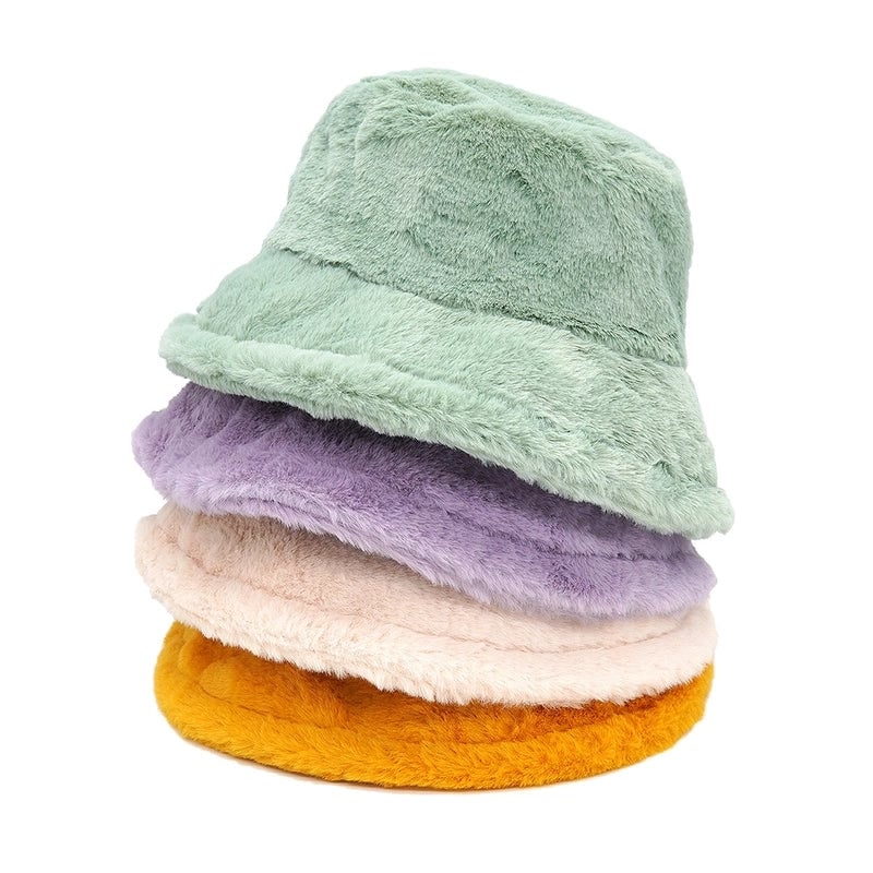 Autumn And Winter Hat Women's New Rabbit Velvet Fisherman Hat Solid Color Candy Color Warm Thick Plush Basin Hat Japanese Fashion