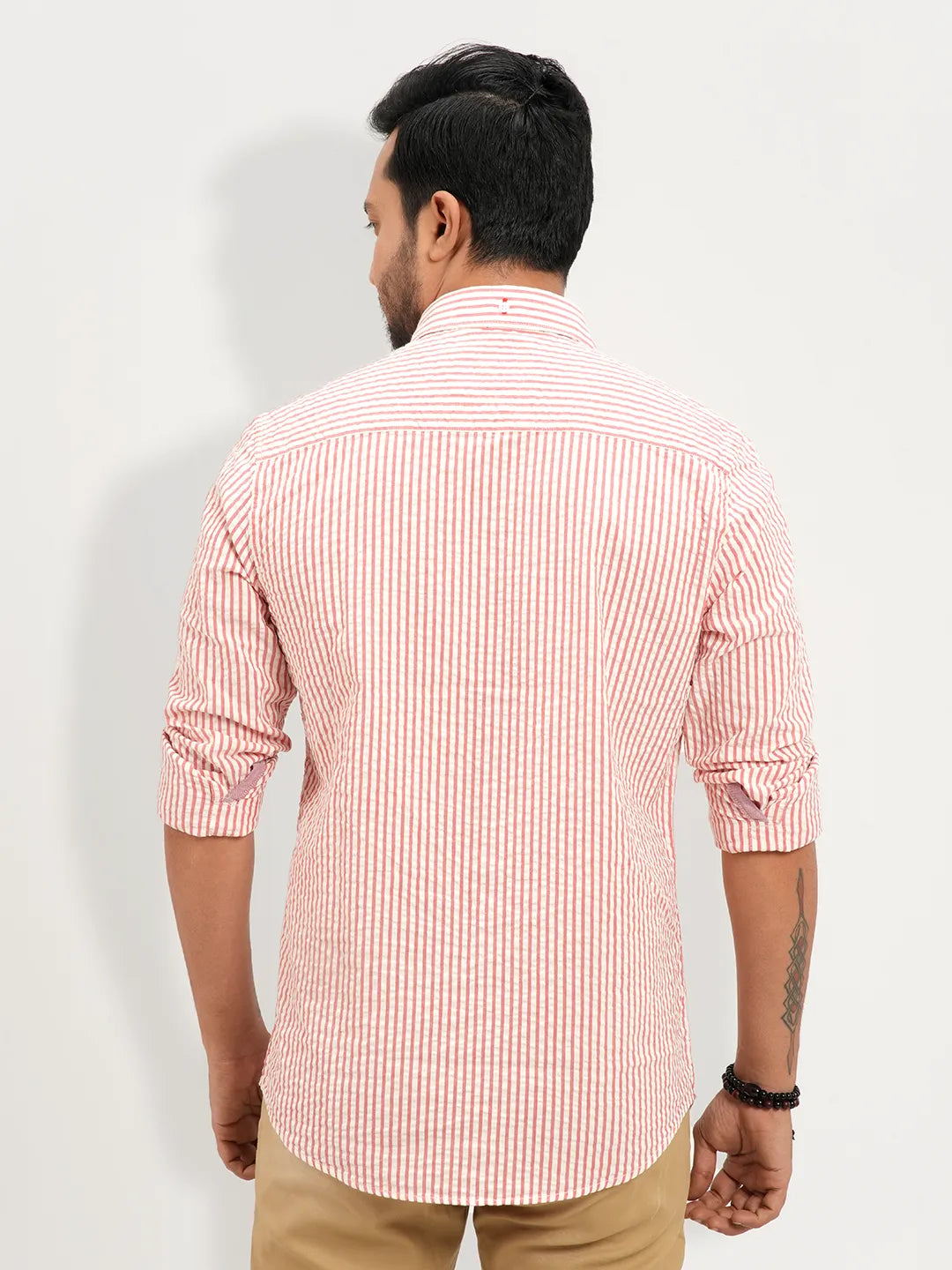 Men's Pink Stripe Full Sleeve Casual Shirt