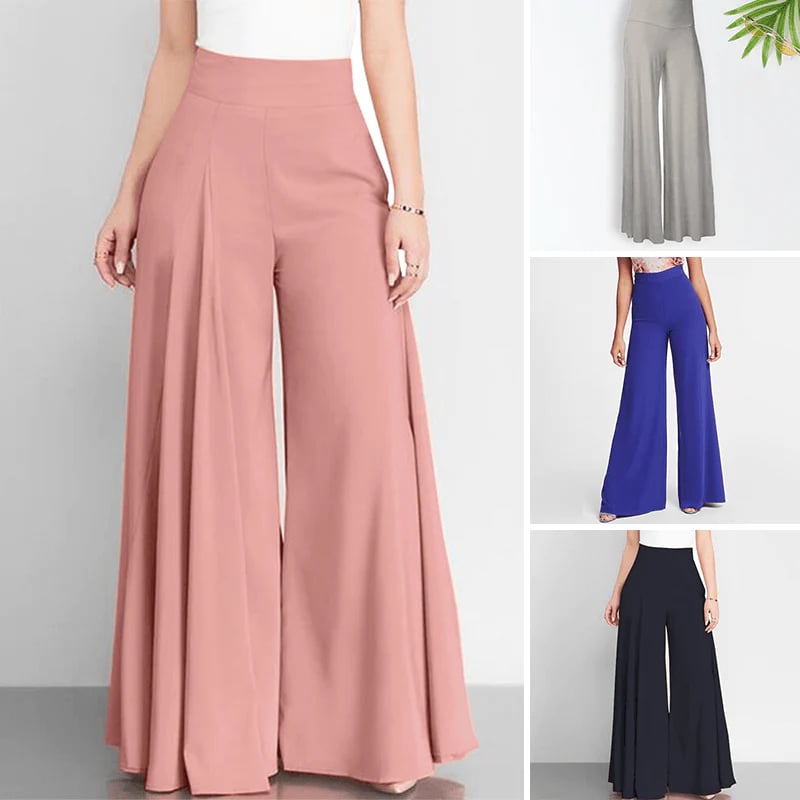 Solid Color High Waist Wide Leg Pants