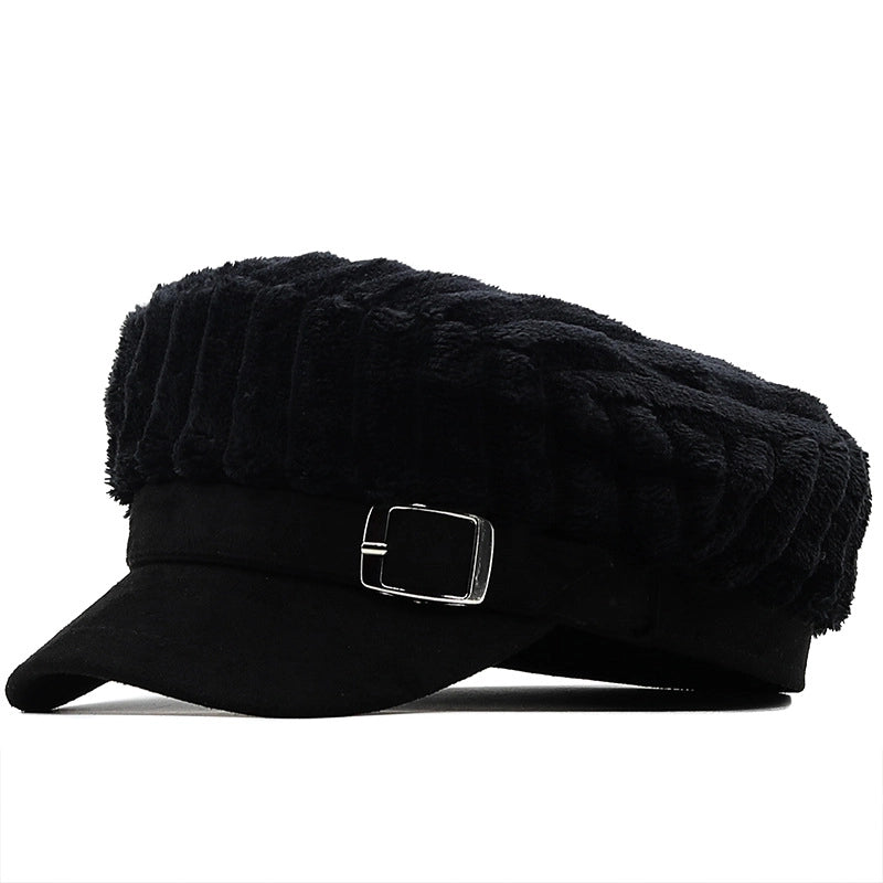 Simple Hat Korean Fashion Trend Peaked Cap Retro Plush Striped Navy Hat