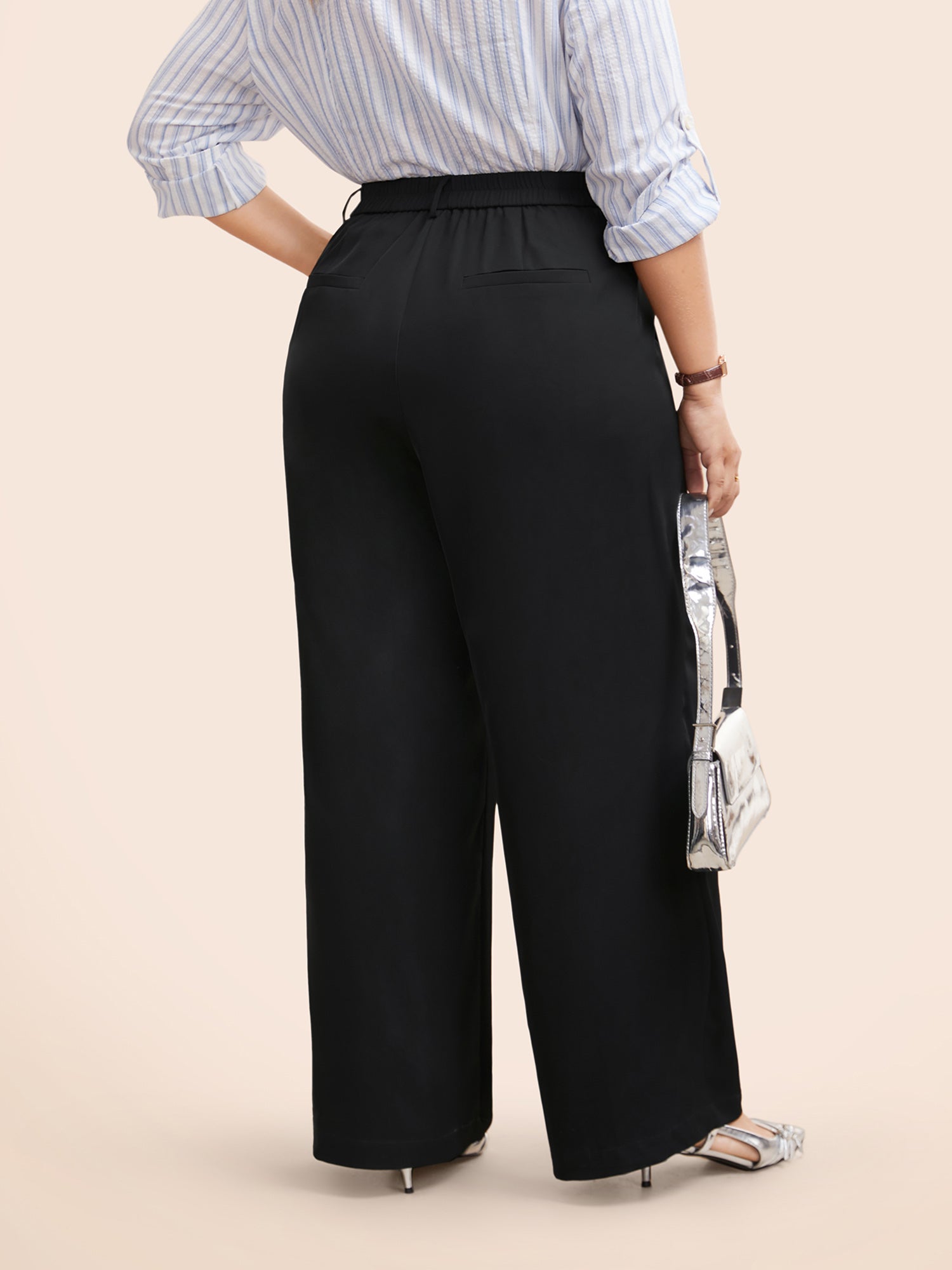Stretch Woven Pleated Elastic Waist Pants