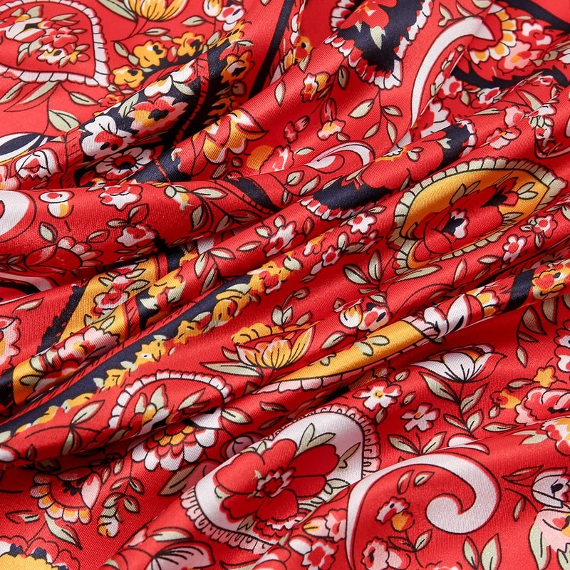 Women's Elegant Ethnic Style Geometric Flower Satin Printing Silk Scarf