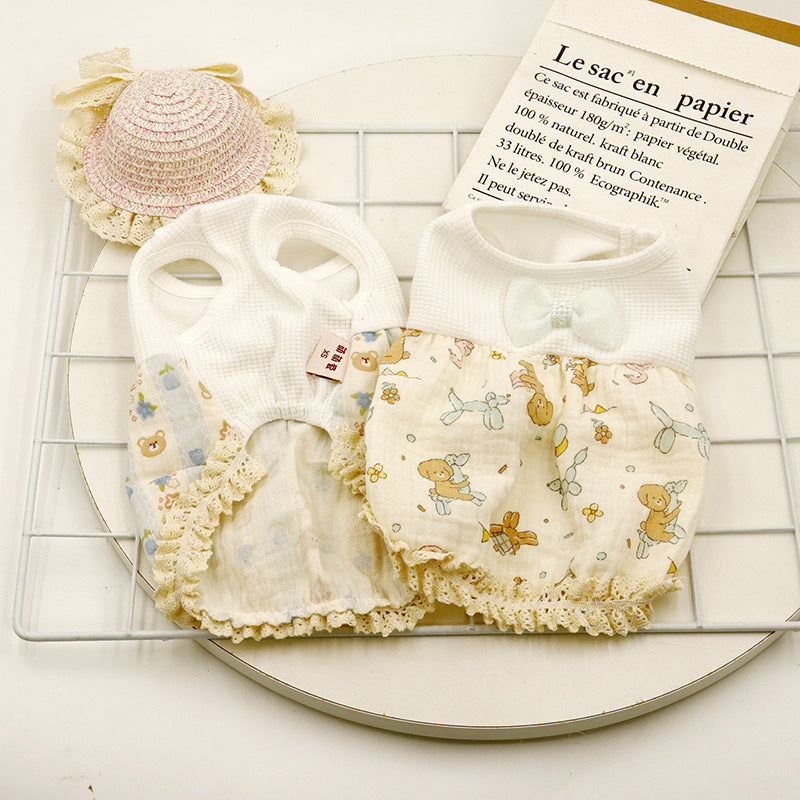 Bear Printed Soft Dog Cat Dress Pajama