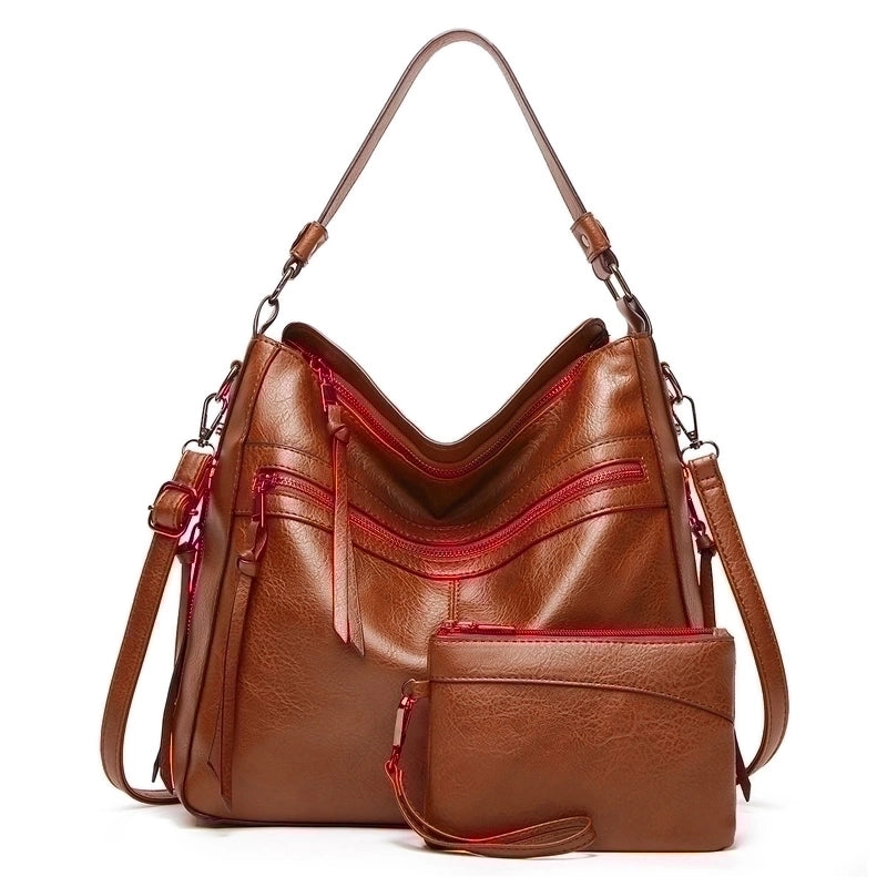 Women's Medium All Seasons Pu Leather Solid Color Fashion Square Zipper Tote Bag