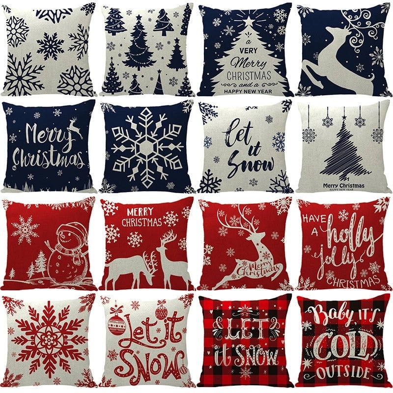 Fashion Letter Snowflake Elk Linen Pillow Cases