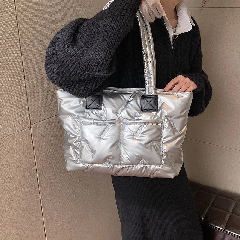 Women's Nylon Solid Color Vacation Streetwear Sewing Thread Square Zipper Tote Bag