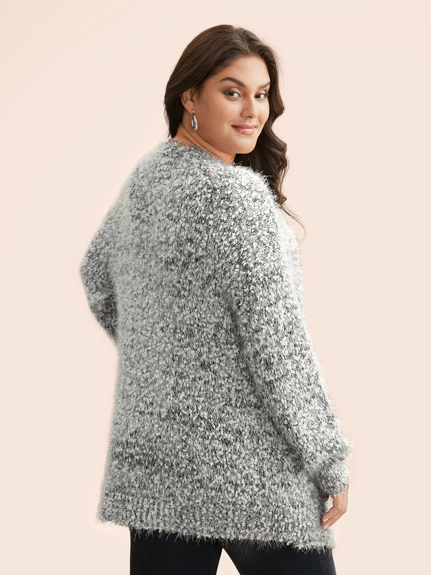 Texture Fluffy Open Front Cardigan