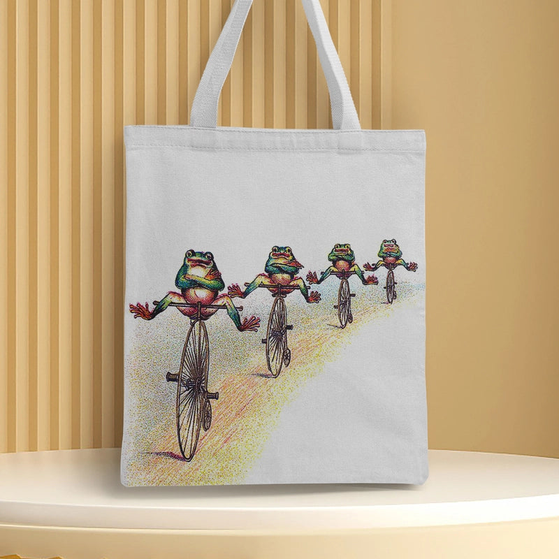 Women's Canvas Cartoon Frog Basic Classic Style Square Open Canvas Bag