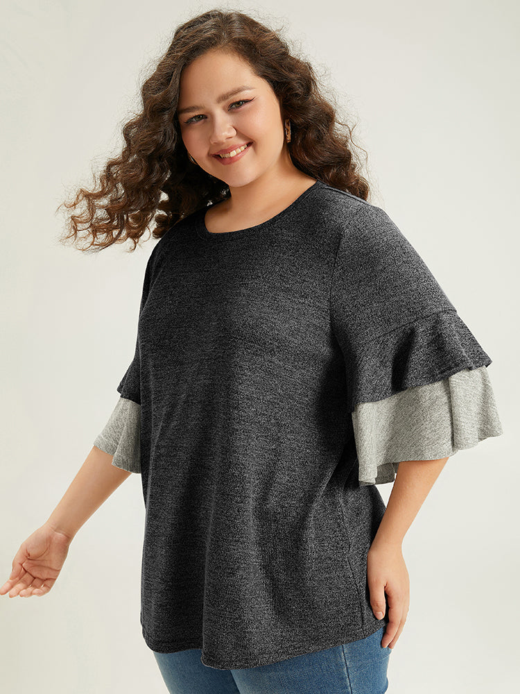 Contrast Layered Flutter Sleeve T-shirt