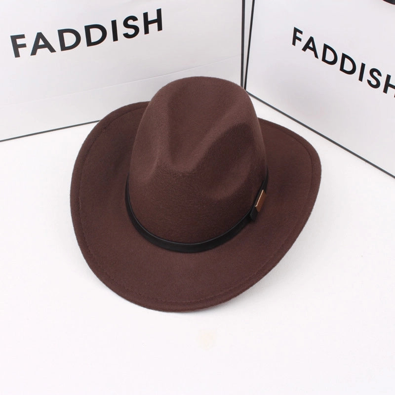 Autumn And Winter Woolen Western Cowboy Hat Retro Versatile Black Big Brim British Jazz Top Hat Stage Performance Props