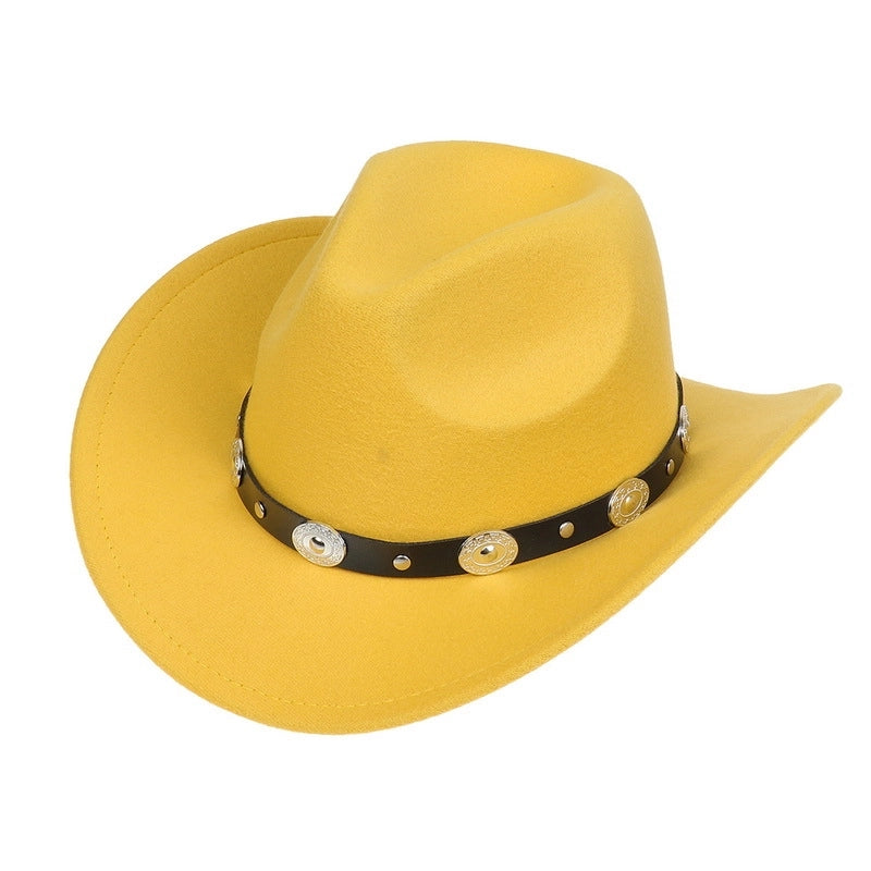 Tibetan Western Denim Top Hat Spring And Autumn New Jazz Hat Big Brim Five-pointed Star Belt Accessories Felt Hat For Men And Women
