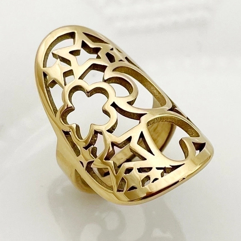 3 Pieces 304 Stainless Steel 14K Gold Plated Retro Minimalist Plating Hollow Out Infinity Star Heart Shape Rings