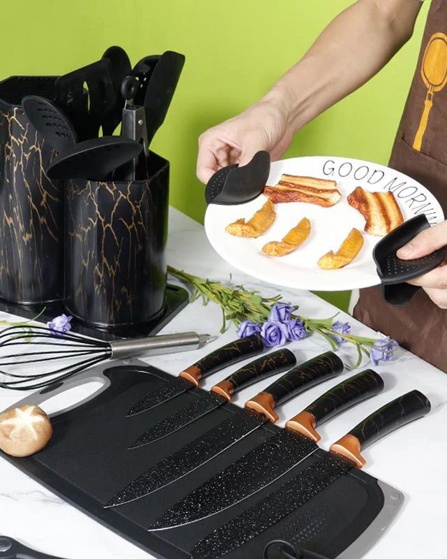 25 PCs Silicon Cooking & Knife Set With Board-Goldish